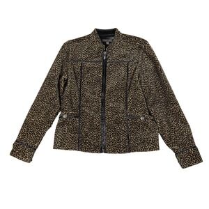 Amber Sun Leopard Print Corduroy Zip Up Jacket Brown Petite Small Animal Print